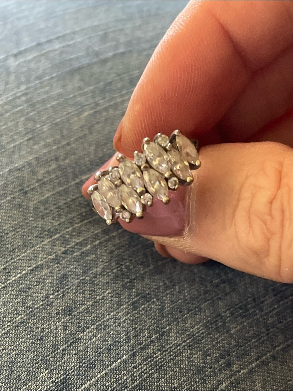 Diamonique Silver-Tone Marquise Cluster Ring with Clear Stones